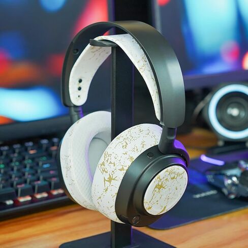 WC Arctis Nova Accessory Bundle Pack - Silicone Headband and Side Speaker Plate Upgrade for Arctis Nova Headsets by Wicked Cushions | Gold Marble in Kuwait