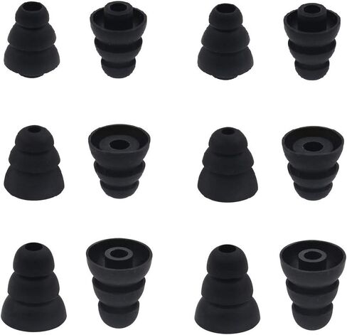 6 Pairs Replacement Triple Flange Conical Ear Tips Earbuds Eartips Silicone Buds for Most in Ear Headphones (Sony Senso Powerbeats Jaybird etc.) Black [S/M/L 3 Size] (3flange Tips 3) in Kuwait