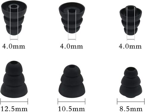 6 Pairs Replacement Triple Flange Conical Ear Tips Earbuds Eartips Silicone Buds for Most in Ear Headphones (Sony Senso Powerbeats Jaybird etc.) Black [S/M/L 3 Size] (3flange Tips 3) in Kuwait