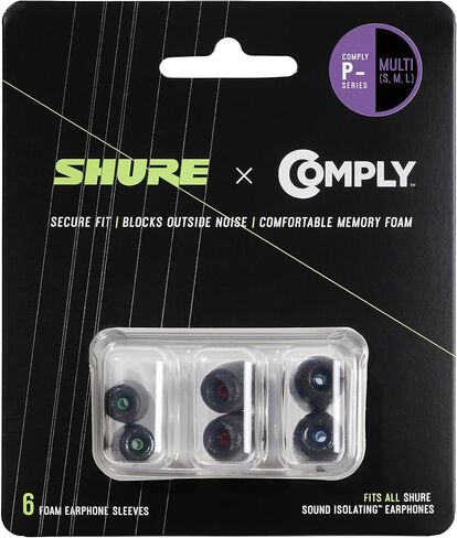 Shure Comply Foam Sleeves P-Series (Greater Sound Isolation Than 100 Series) - Professional Replacement Memory Foam Tips Earphones - 6 Pack (3 Pairs), S/M/L, 1 Each (EACYF1-6KIT) in Kuwait