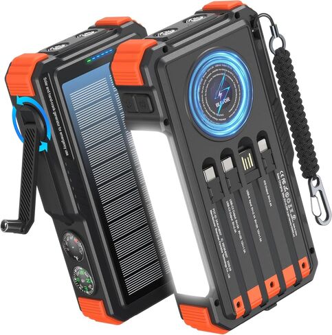 BLAVOR Solar Power Bank with Hand Crank and Built-in 4 Cables 20000mAh in Kuwait