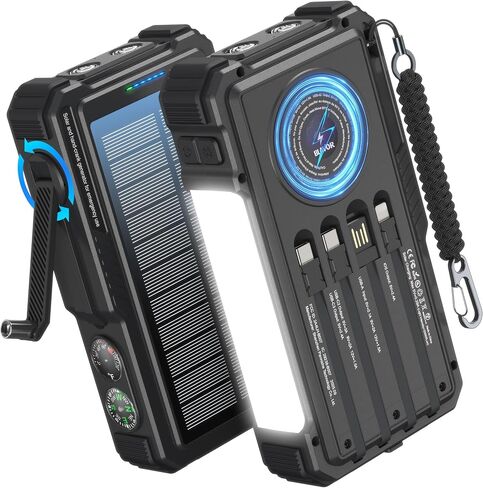 BLAVOR Solar Power Bank with Hand Crank and Built-in 4 Cables 20000mAh in Saudi Arabia