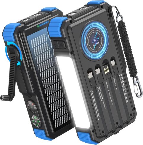 BLAVOR Solar Power Bank with Hand Crank and Built-in 4 Cables 20000mAh in Saudi Arabia