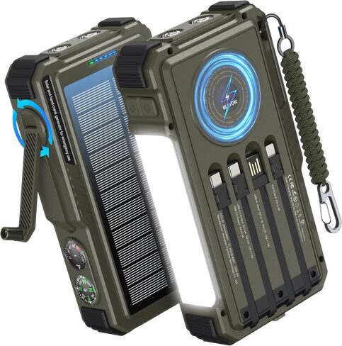BLAVOR Solar Power Bank with Hand Crank and Built-in 4 Cables 20000mAh in Saudi Arabia