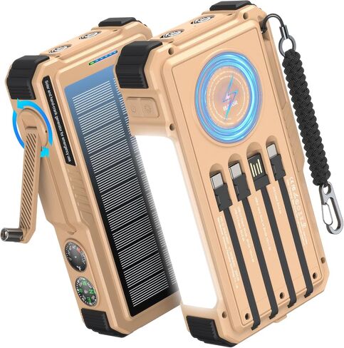 BLAVOR Solar Power Bank with Hand Crank and Built-in 4 Cables 20000mAh in Saudi Arabia