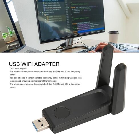 600Mbps Wireless Network Card, Dual Band 2.4G 5G WiFi Adapter USB 3.0 with External Antenna for WindowsXP 7 8 10 Desktop PC in Kuwait