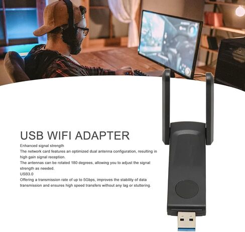 600Mbps Wireless Network Card, Dual Band 2.4G 5G WiFi Adapter USB 3.0 with External Antenna for WindowsXP 7 8 10 Desktop PC in Kuwait
