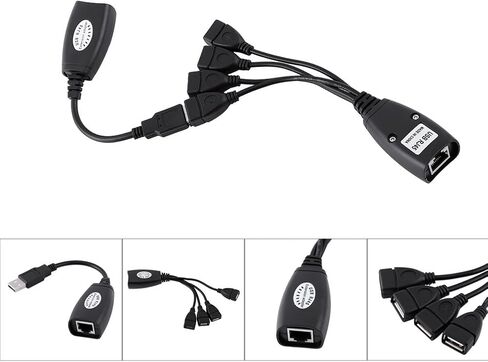 4 - Port USB 2.0 to RJ45 Ethernet Extension Adapter Cable, USB Network Extender for Long - Distance USB Devices up to 50M, Compatible with Cat5 Cat5e Cat6 Cables in Kuwait