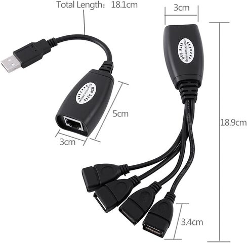 4 - Port USB 2.0 to RJ45 Ethernet Extension Adapter Cable, USB Network Extender for Long - Distance USB Devices up to 50M, Compatible with Cat5 Cat5e Cat6 Cables in Kuwait