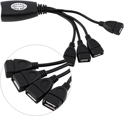4 - Port USB 2.0 to RJ45 Ethernet Extension Adapter Cable, USB Network Extender for Long - Distance USB Devices up to 50M, Compatible with Cat5 Cat5e Cat6 Cables in Kuwait