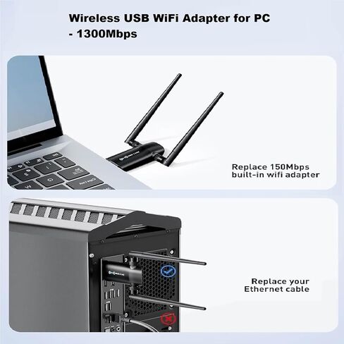 Wireless USB WiFi Adapter for PC - 1300Mbps in Kuwait