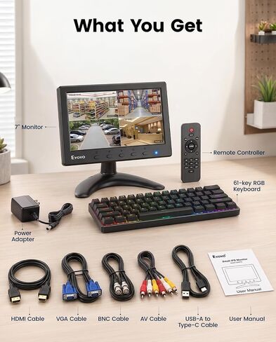 Eyoyo 7-inch HD Mini Monitor & Wired Compact 60% Mechanical Keyboard Combo in Kuwait