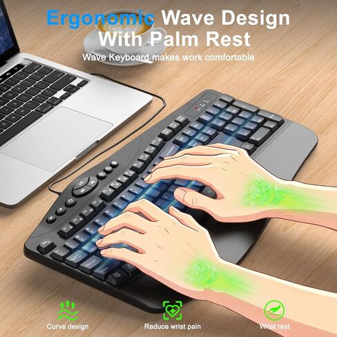 Wired Ergonomic Keyboard, Full-Size USB Computer Keyboard with Wrist Rest in Kuwait