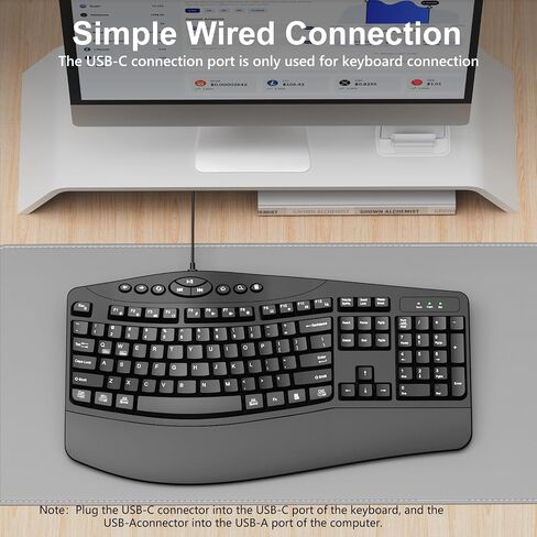 Wired Ergonomic Keyboard, Full-Size USB Computer Keyboard with Wrist Rest in Kuwait
