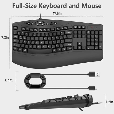 Wired Ergonomic Keyboard, Full-Size USB Computer Keyboard with Wrist Rest in Kuwait