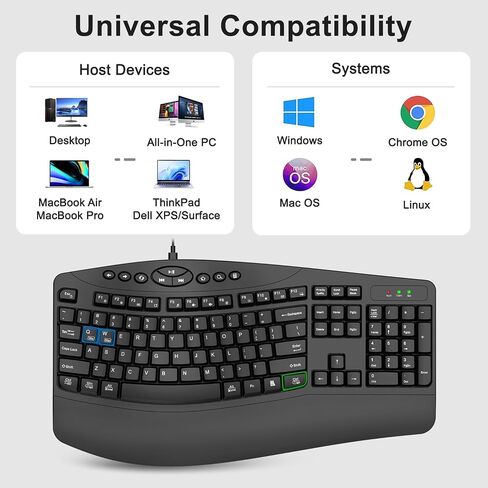 Wired Ergonomic Keyboard, Full-Size USB Computer Keyboard with Wrist Rest in Kuwait