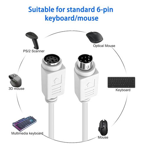 MEIRIYFA PS/2 Mouse and Keyboard Extension Cable (White, 5M) in Kuwait