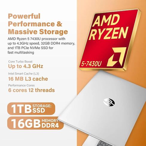 HP 17-inch Touchscreen Business Laptop, AMD Ryzen 5 7430U, 128GBRAM 8TB SSD in Kuwait