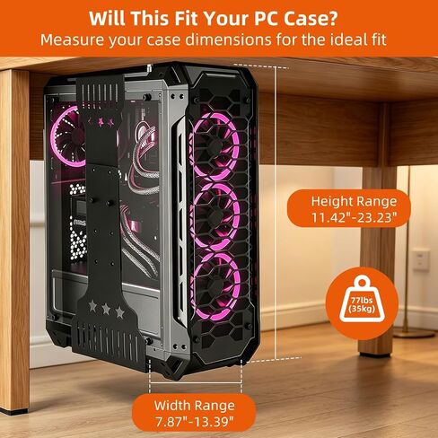 Under Desk PC Mount, Adjustable Computer Tower Mount for 7.9"-13.4" Wide Cases, Heavy Duty CPU Holder Supports up to 77 lbs, Under Desk Computer Case Bracket for Gaming PC, Office, Home and Laboratory in Kuwait