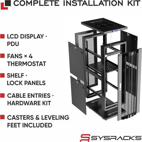37U Mesh Network Rack Cabinet – 19" Floor Standing Server Rack Enclosure, 24" Deep High-Airflow IT Rack with Fans, Thermostat, PDU and Shelf in Saudi Arabia