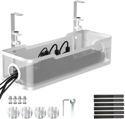 Under Desk Cable Management Tray, No Drill Cable Organizer for Desk, Metal Wire Management Basket with Clamp Mount, Cord Organizer Holder for Standing Desk, Home Office and Gaming Setup in Kuwait