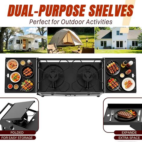 2 Burner Propane Stove,150000 BTU with Cabinet Shelf, Camp Stove to Move in Kuwait