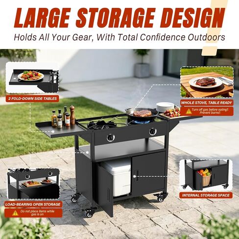 2 Burner Propane Stove,150000 BTU with Cabinet Shelf, Camp Stove to Move in Kuwait