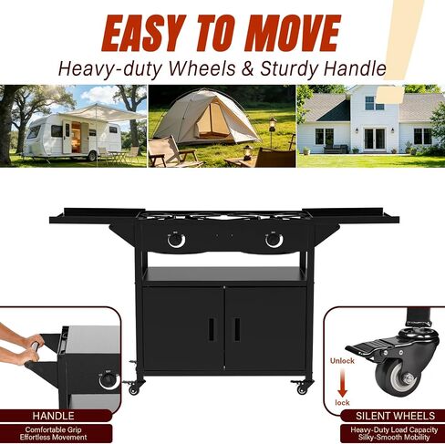 2 Burner Propane Stove,150000 BTU with Cabinet Shelf, Camp Stove to Move in Kuwait