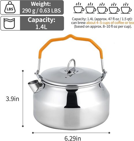 304 Stainless Steel 1.4L Camping Kettle Pot for Coffee & Tea in Kuwait