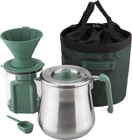 Gerber Gear ComplEAT Coffee Set - Packable Outdoor Camp Kettle & Pour Over Coffee Kit with 2 Qt Stainless Steel Kettle, 24 oz Tritan Carafe & Silicone Pour Over in Kuwait
