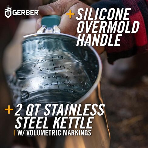 Gerber Gear ComplEAT Coffee Set - Packable Outdoor Camp Kettle & Pour Over Coffee Kit with 2 Qt Stainless Steel Kettle, 24 oz Tritan Carafe & Silicone Pour Over in Kuwait