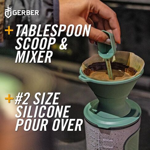 Gerber Gear ComplEAT Coffee Set - Packable Outdoor Camp Kettle & Pour Over Coffee Kit with 2 Qt Stainless Steel Kettle, 24 oz Tritan Carafe & Silicone Pour Over in Kuwait