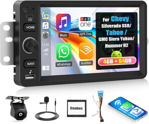 [4+64G]Android 15 Car Radio Stereo for Chevy Chevrolet Silverado SSR Tahoe 2003-2006,GMC Siera Yukon 2003-2006,Hummer H2 2003-2007 with Carplay,7 Inch Car Radio with Mirror Link BT FM/RDS WiFi GPS SWC in Kuwait