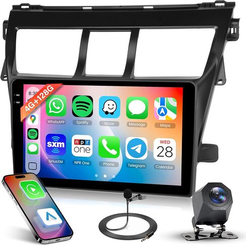4G+128G Android Car Radio for Toyota Yaris 2007-2014 with Wireless CarPlay Android Auto, 9" Touchscreen Car Stereo Mirror Link GPS Navigation WiFi Bluetooth FM RDS EQ SWC Backup Camera in Kuwait
