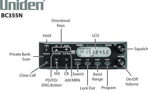 Uniden BC355N 300-Channel Base/Mobile Scanner, Close Call Capture, Pre-programmed Search Bands, NOAA Weather, Aviation, Marine, Railroad, NASCAR, and 'Non-digital' emergency services in Kuwait