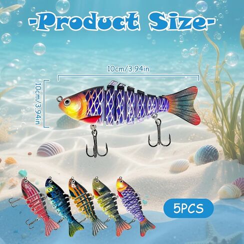 Glide Bait 5PCS Multi Jointed Swimbaits, Slow Sinking Lifelike Fishing Lures with Case for Freshwater & Saltwater Bass Trout Crappie Walleye Pike in Kuwait