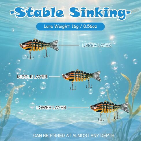 Glide Bait 5PCS Multi Jointed Swimbaits, Slow Sinking Lifelike Fishing Lures with Case for Freshwater & Saltwater Bass Trout Crappie Walleye Pike in Kuwait