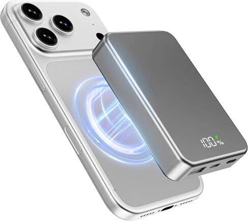 Magnetic Portable Charger for Magsafe Power Bank, 26800mAh 20W PD Large Capacity Aluminum Alloy USB-C in&Out Wireless Fast Charging Battery Pack for iPhone 17Pro Max/16/15/14/13/12 Series, Gray in Saudi Arabia