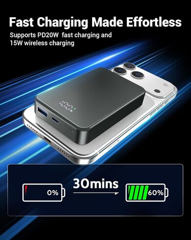 Magnetic Portable Charger for Magsafe Power Bank, 26800mAh 20W PD Large Capacity Aluminum Alloy USB-C in&Out Wireless Fast Charging Battery Pack for iPhone 17Pro Max/16/15/14/13/12 Series, Gray in Saudi Arabia
