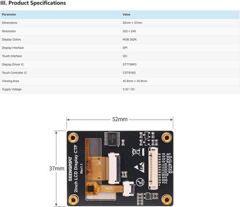 2inch IPS Capacitive Touch LCD Module, 240x320 ST7789P3 SPI Display with CST816D I2C Touch, TF Card Slot, 3.3V/5V for Raspberry Pi Pico Arduino ESP32 in Kuwait