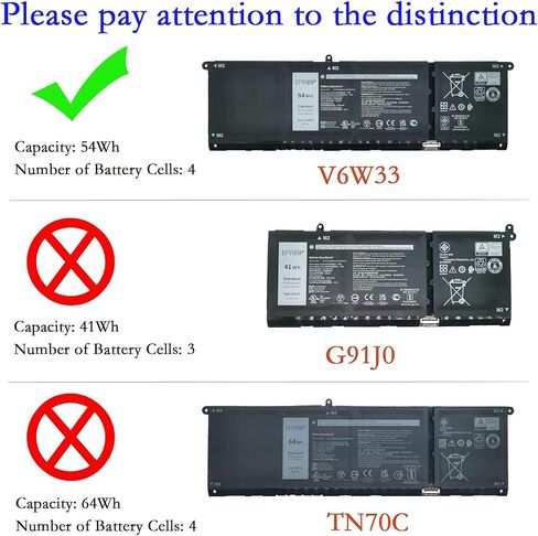 V6W33 Laptop Battery 54Wh 3420mAh 15V TN70C G91J0 0WV3K8 in Kuwait