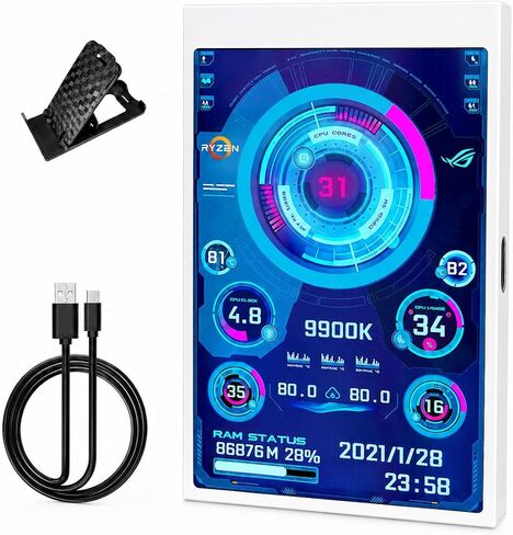 3.5 Inch USB PC Status Monitor Screen IPS Mini Hardware Sensor Panel with USB-C Cable and Stand for Desktop Computer, Black in Kuwait
