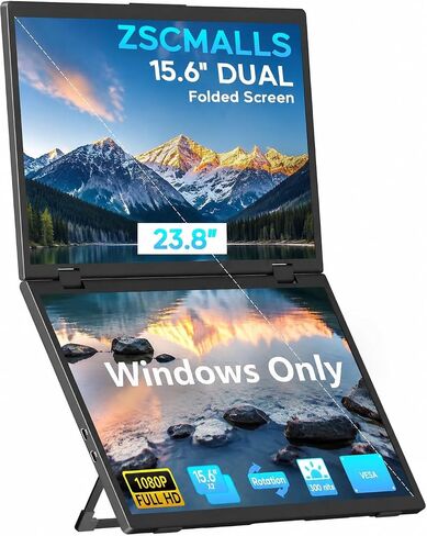 ZSCMALLS (Windows Only Triple Laptop Screen Extender, 15.6" 1080P FHD IPS Folding Stacked Portable Monitor, USB C Travel Extended Computer Display w/VESA, 180°Rotation, Plug & Play for PCs in Kuwait