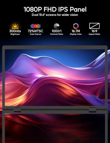 ZSCMALLS (Windows Only Triple Laptop Screen Extender, 15.6" 1080P FHD IPS Folding Stacked Portable Monitor, USB C Travel Extended Computer Display w/VESA, 180°Rotation, Plug & Play for PCs in Kuwait