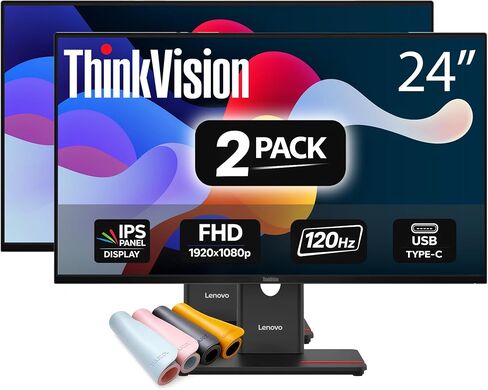 Lenovo ThinkVision T27-40 27in FHD IPS Monitor, 120Hz 1080p, 99% sRGB, Low Blue Light, Ergonomic Height-Adjust Stand, USB Hub, HDMI/DP, VESA Mount Dual-Pack Bundle Included Plus MAJ Deskpad | 2 Pack in Kuwait