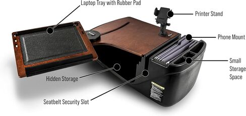 AutoExec Reach Desk Front Seat Car Desk and Portable Workstation with 400 watt Power Inverter, Phone Mount and Phone Vent Clip, Mahogany in Kuwait