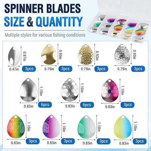 Fishing Spinner Blades for Lure Making Kit, 39pcs Colorado Spinner Blades Kit Metal Spinnerbait Blades for Crawler Harness Spinnerbait Walleye Rig DIY Fishing Lure Supplies in Kuwait