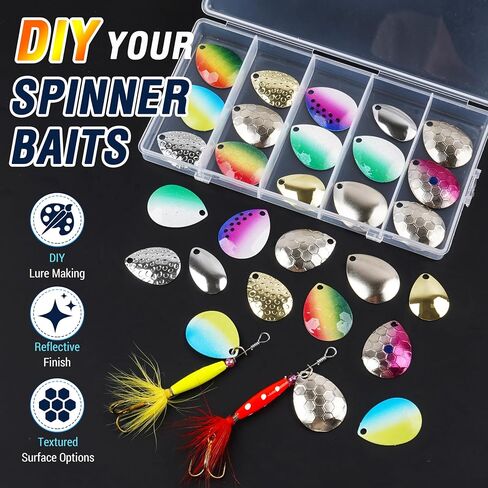 Fishing Spinner Blades for Lure Making Kit, 39pcs Colorado Spinner Blades Kit Metal Spinnerbait Blades for Crawler Harness Spinnerbait Walleye Rig DIY Fishing Lure Supplies in Kuwait