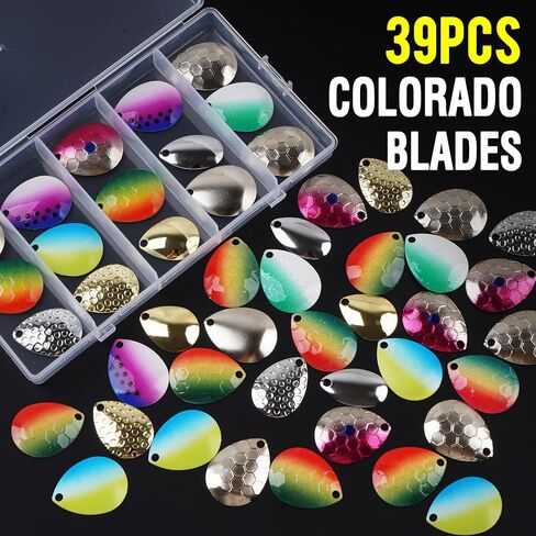 Fishing Spinner Blades for Lure Making Kit, 39pcs Colorado Spinner Blades Kit Metal Spinnerbait Blades for Crawler Harness Spinnerbait Walleye Rig DIY Fishing Lure Supplies in Kuwait
