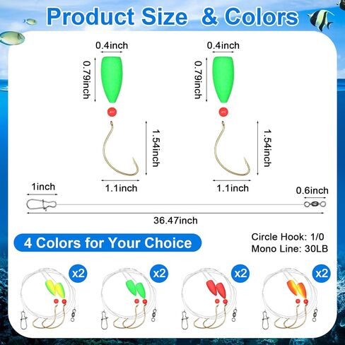 Arrowbash 16 Pcs/ 8 Pcs Pompano Rigs for Surf Fishing Floats Pre-Rigged Saltwater Gear Tackle with 1/0 Circle Hooks for Casting Pier Jetty Fishing in Kuwait